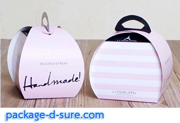 กล่องหูหิ้ว ทรงโดม เปิดบน 2 ด้าน 9x7.5x10 ลายทางขาว ชมพู