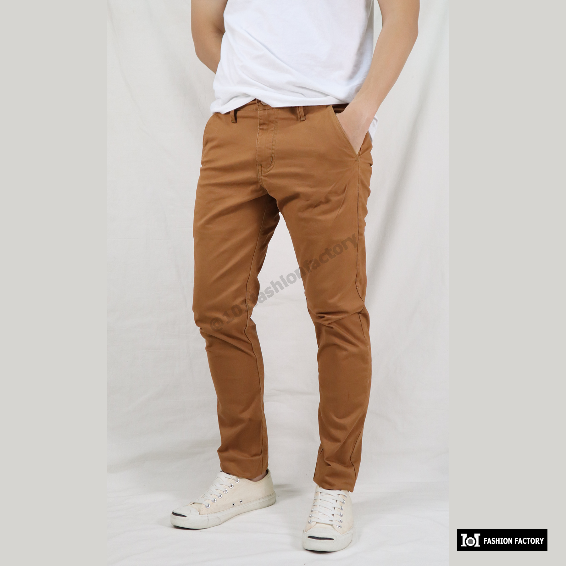 ขาเดฟชาย US616/23 กางเกงขายาวผ้ายืดคอตตอน ทำงาน+เที่ยว สีชาเย็น |US101