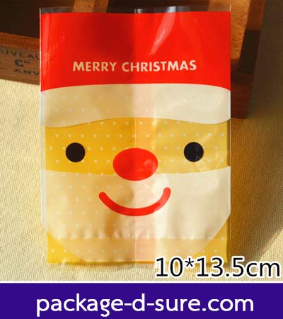 โปรโมชั่น//ถุงซีลกลางขอบเรียบ 10x13.5 ลายหน้าซานต้า หลังเหลืองจุด แพ็ค 100 ใบ