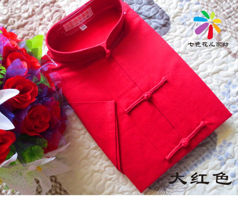 เสื้อจีนชายผ้าฝ้ายผสมลินิน สีแดงสด รหัส SIX39 พร้องส่ง