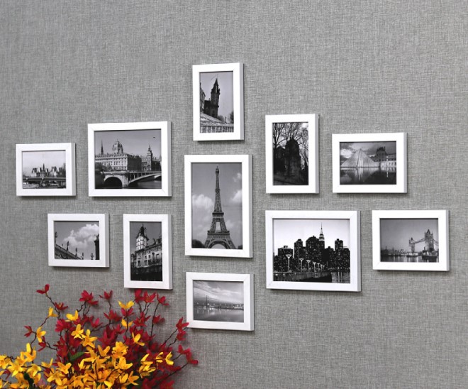 ชุดกรอบรูปติดผนัง Paris (White) กรอบรูป 11 ชิ้น พร้อมรูปภาพตามแบบและวัสดุติดตั้ง