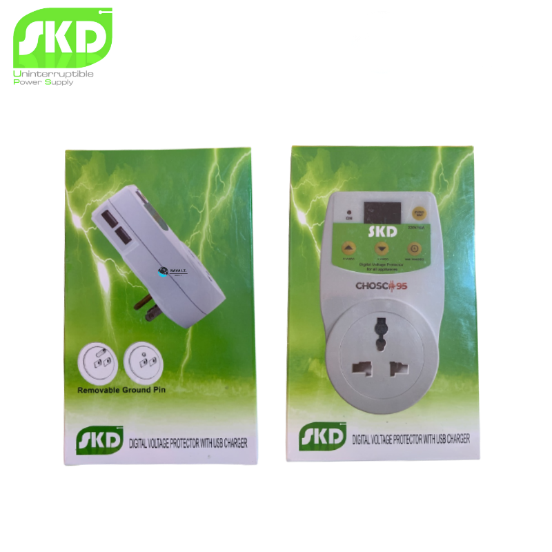 SKD Chose-95 Voltage Plug Universal 3500W , USB Charger 2.1A*2 , Digital Display (ปลั๊กเสียบป้องกันไฟกระชาก จอแสดงสถานะ USB*2), 1Y