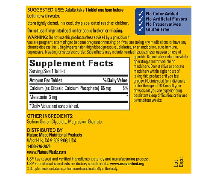 Nature Made Melatonin 3mg 120 เม็ด หมดอายุ 01/2027