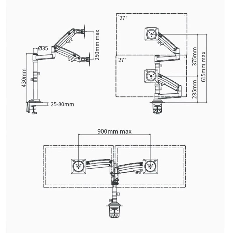NB H180ขาตั้งจอคอม ขาตั้ง2จอ รองรับ17”-27”หมุนจอได้ ระบบ Gas sping ช่วยให้จัดตำแหน่งหน้าจอง่ายขึ้น