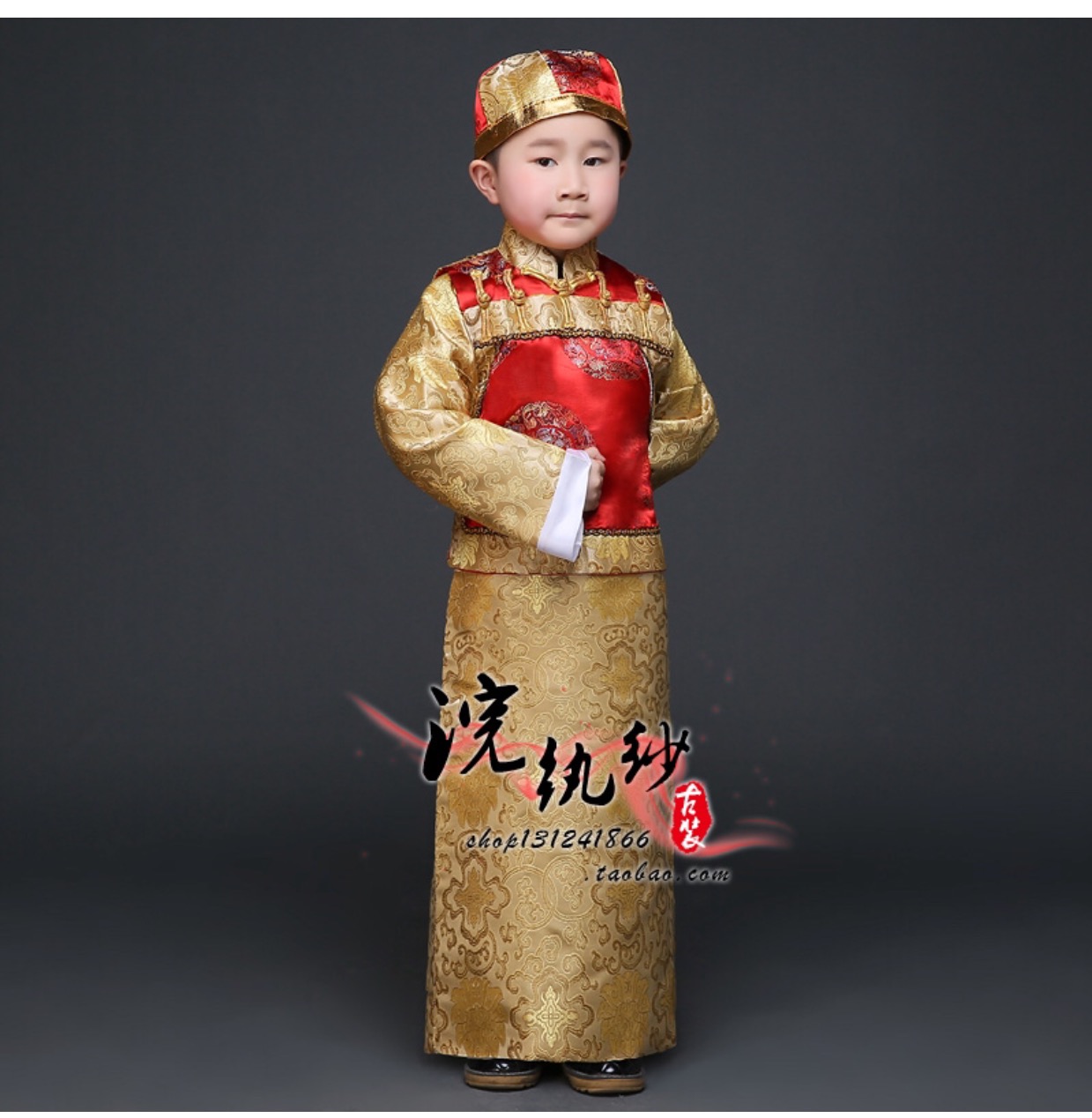 ชุดองค์ชายน้อย สีแดง+เสื้อกั๊กทอง รหัส PR 80