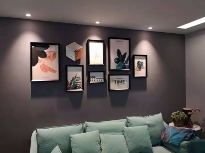 ชุดรูปกรอบลอย Nature (Pink Green)+นาฬิกา ภาพกรอบลอยมีขอบ(สีดำ) 7 ชิ้น + นาฬิกา พร้อมวัสดุติดตั้ง