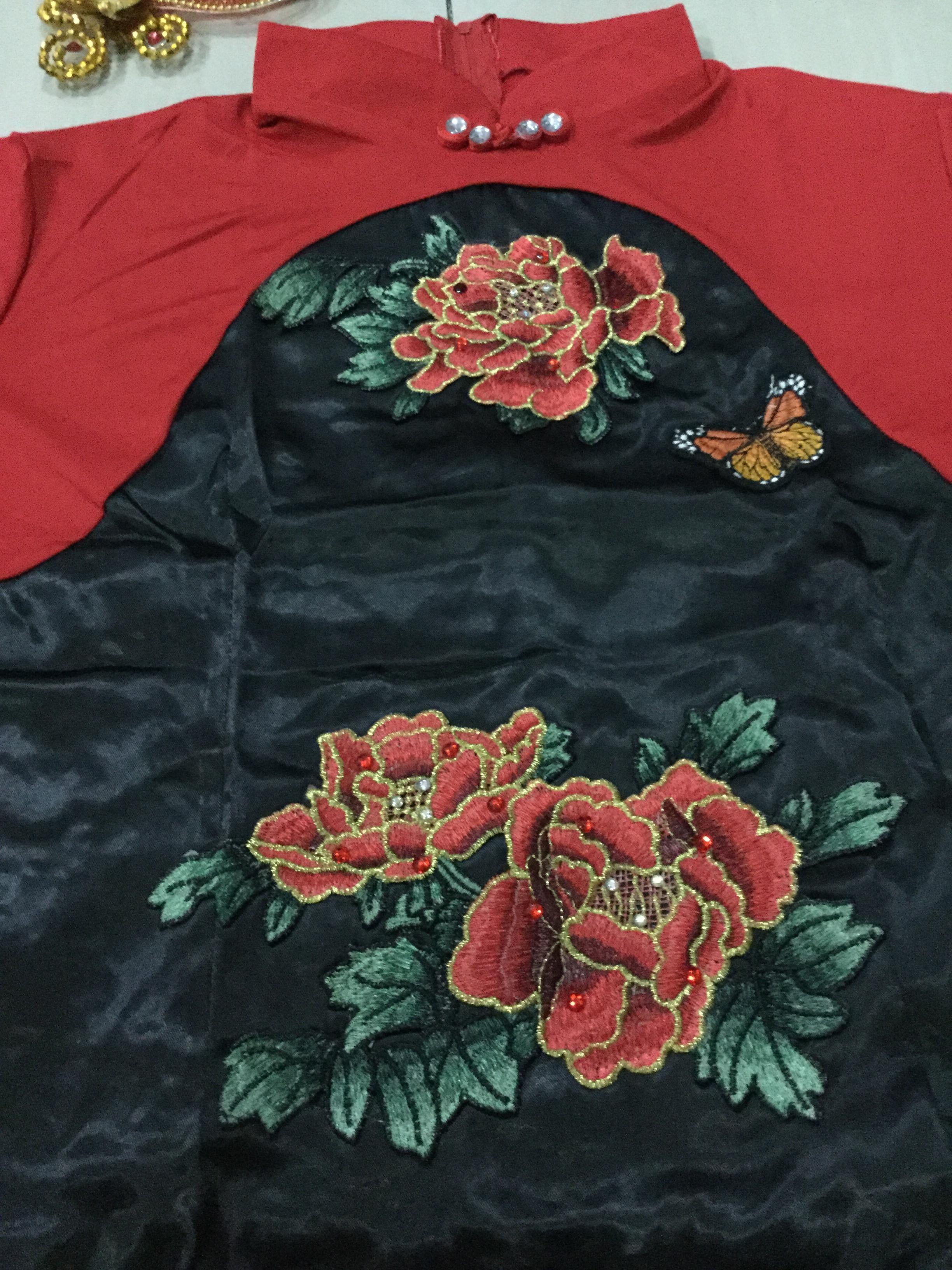 ชุดเต้น สีแดง ดำ ผ้ายืด รหัส BA 84 ,สินค้าพร้อมส่ง