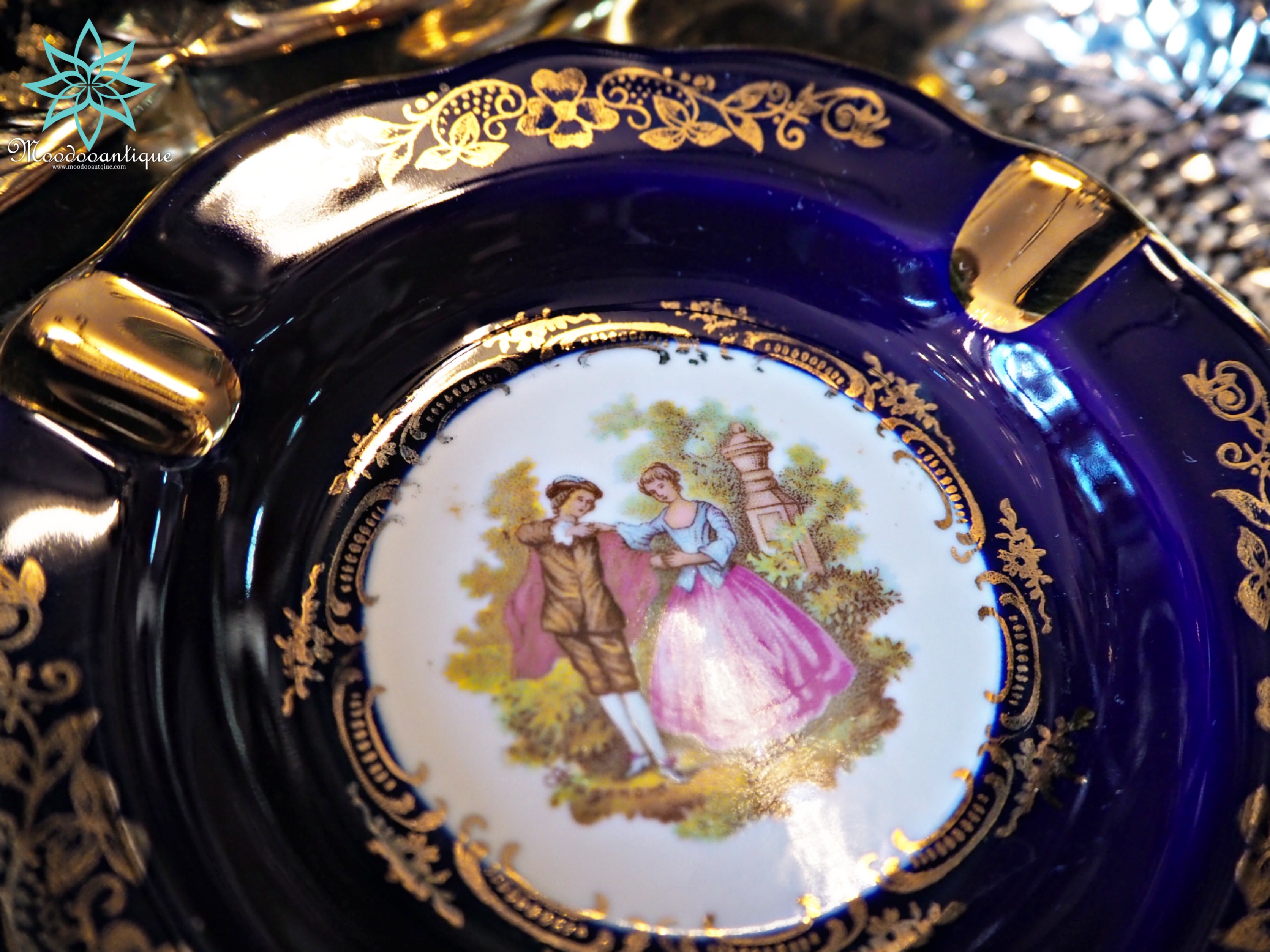 Limoges Ashtray Cobalt Blue W/ Gold 22 kt Trim