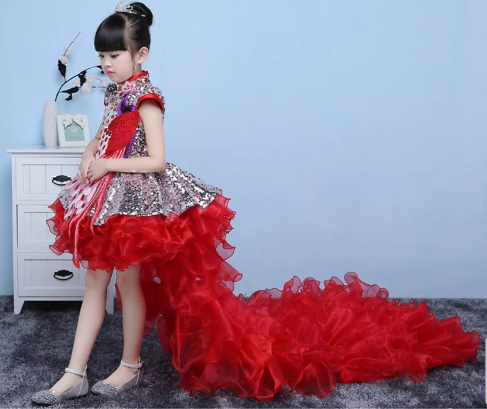 ชุดเจ้าหญิงสีแดง . รหัส PIF 577 สินค้าพร้อมส่ง