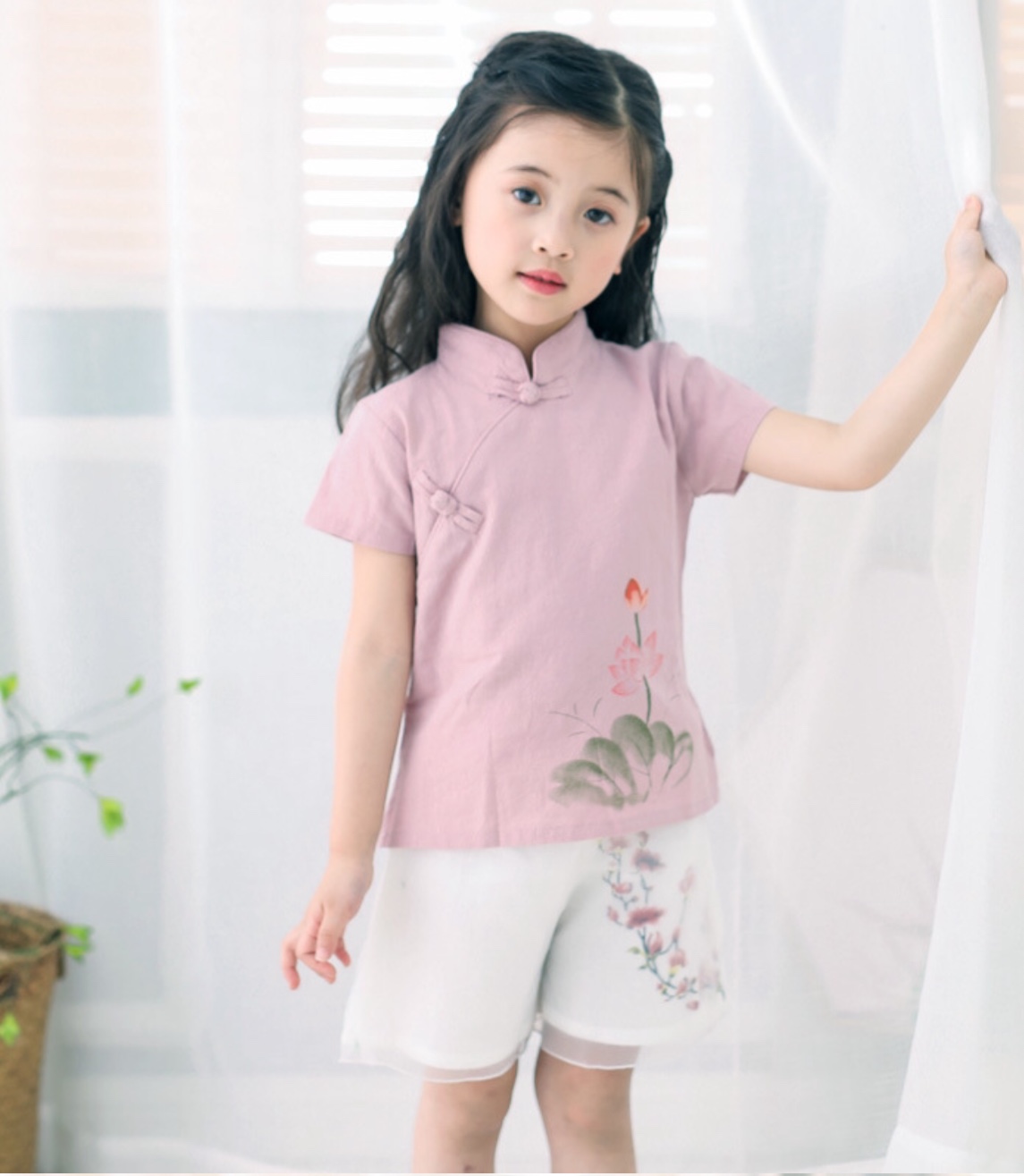 ชุดเสื้อชมพู+กางเกงขาว ผ้าฝ้าย ผ้าลินิน รหัส GP 58 สินค้าพร้อมส่ง