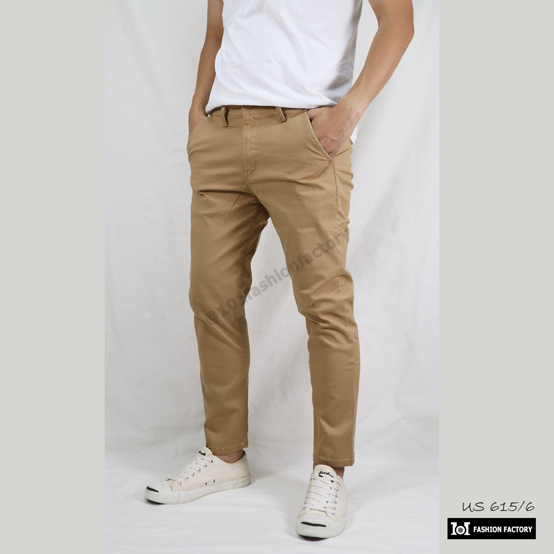 กางเกงขาเต่อ Cropped Pants US615/6 ชีโน่ยืดเข้ารูป สีกากี |US101