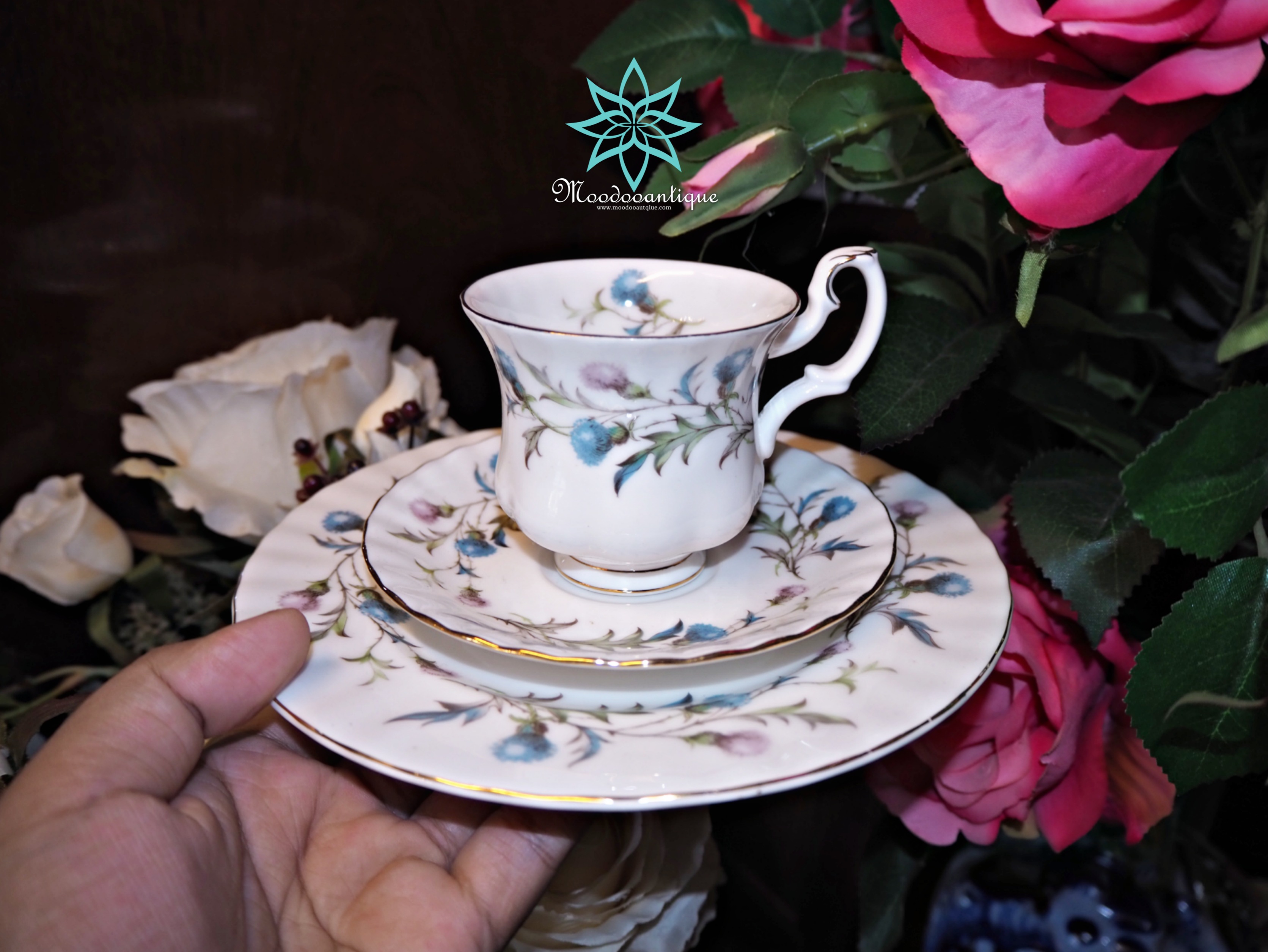 Royal Albert Brigadoon Teacup Trio Pink Blue Bone China