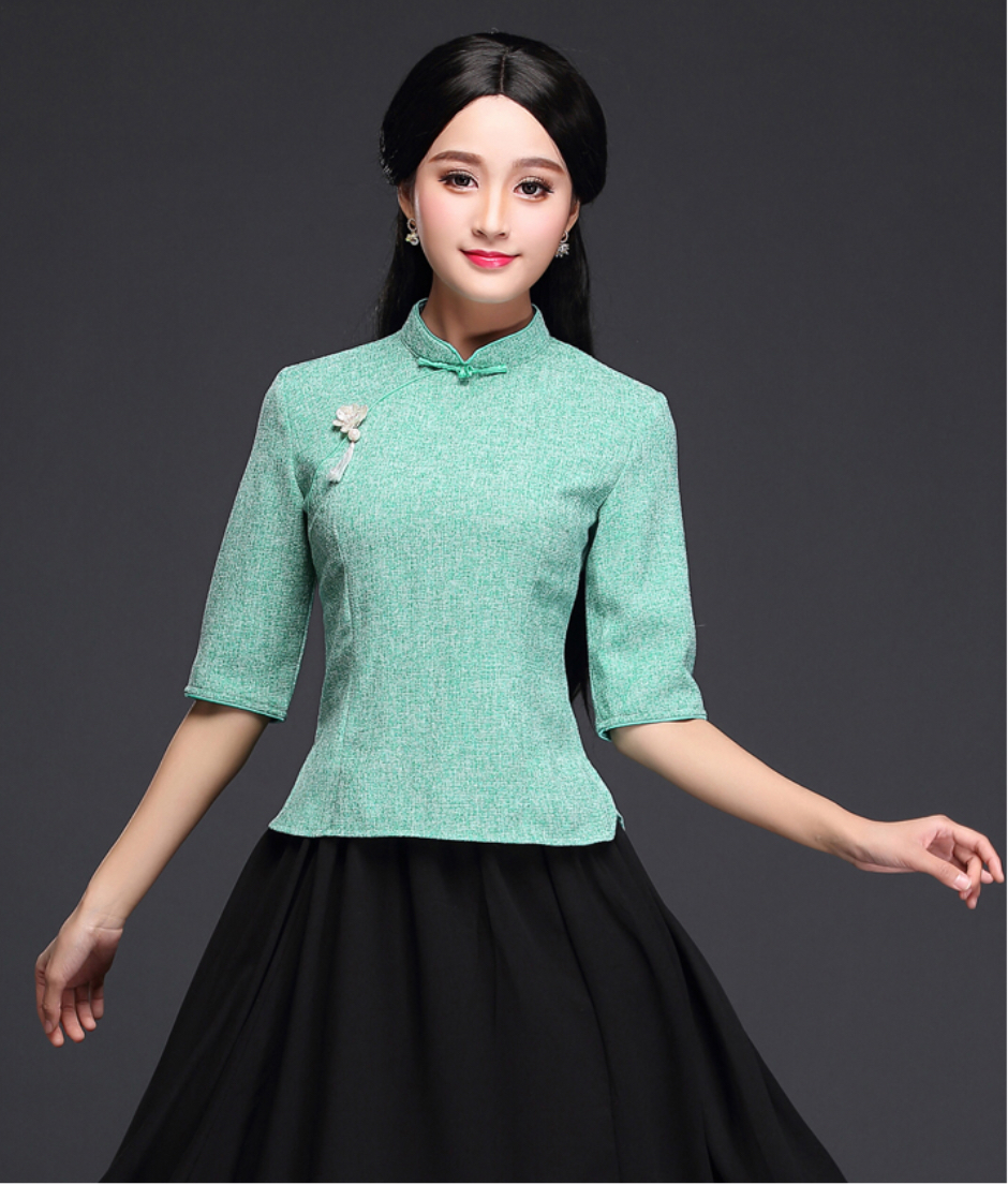 เสื้อผ้าลินิน เนื้อดี ใส่สบาย รหัส PK 65 สีเขียว