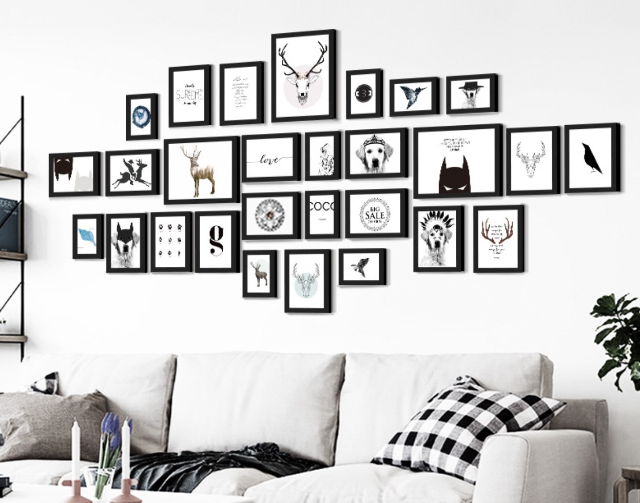 ชุดกรอบรูปติดผนัง สีดำล้วน 28 ชิ้น กรอบรูปตกแต่งบ้าน มีภาพตามแบบให้พร้อมวัสดุติดตั้ง Gallery Wall Frames set Black28