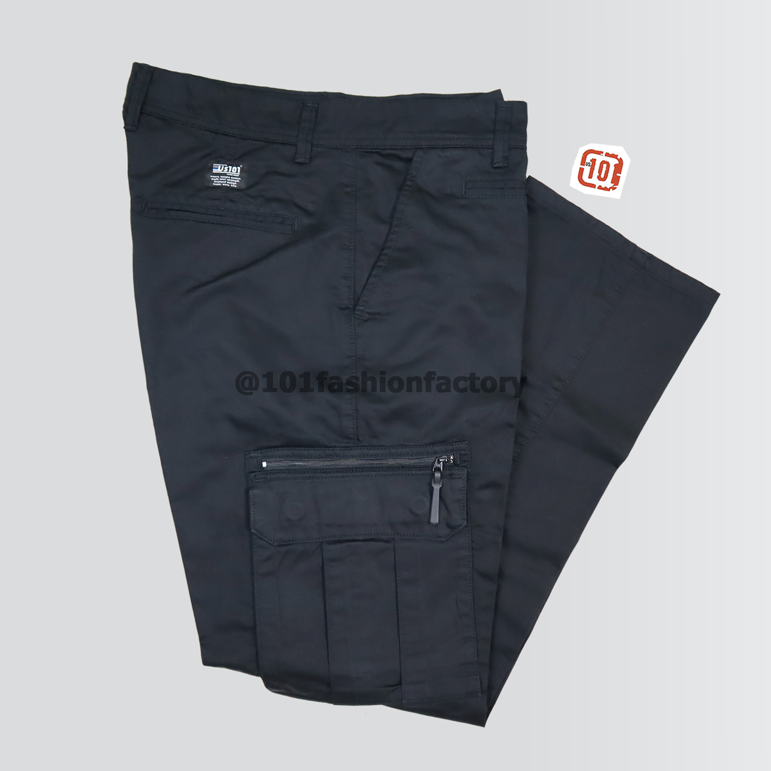 กางเกงคาร์โก้กระเป๋าข้าง NO.707/1 ขาตรงทรงหลวมกระบอกธรรมดา สีดำ | 101FashionFactory