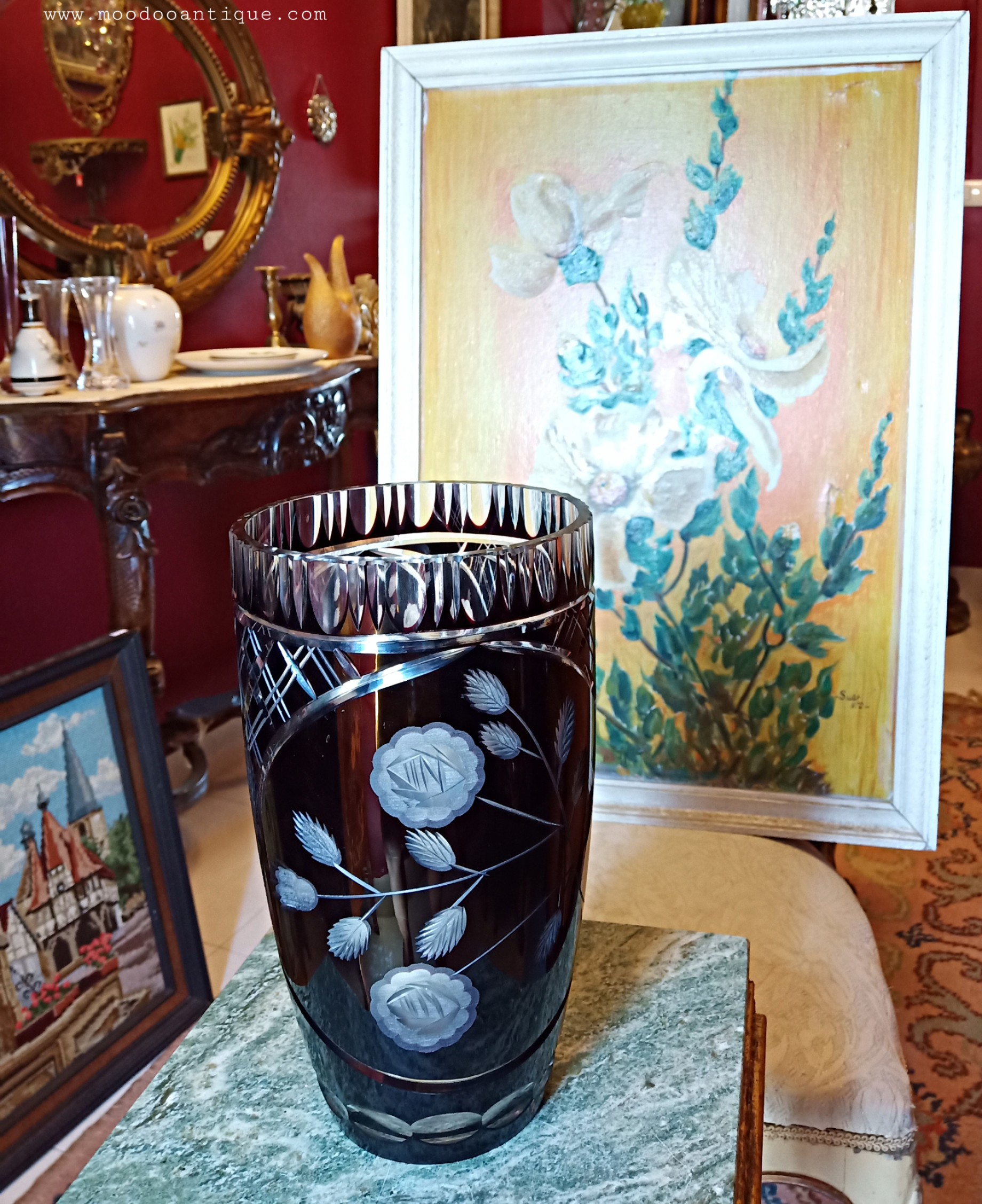 Black Bohemian handcut vase