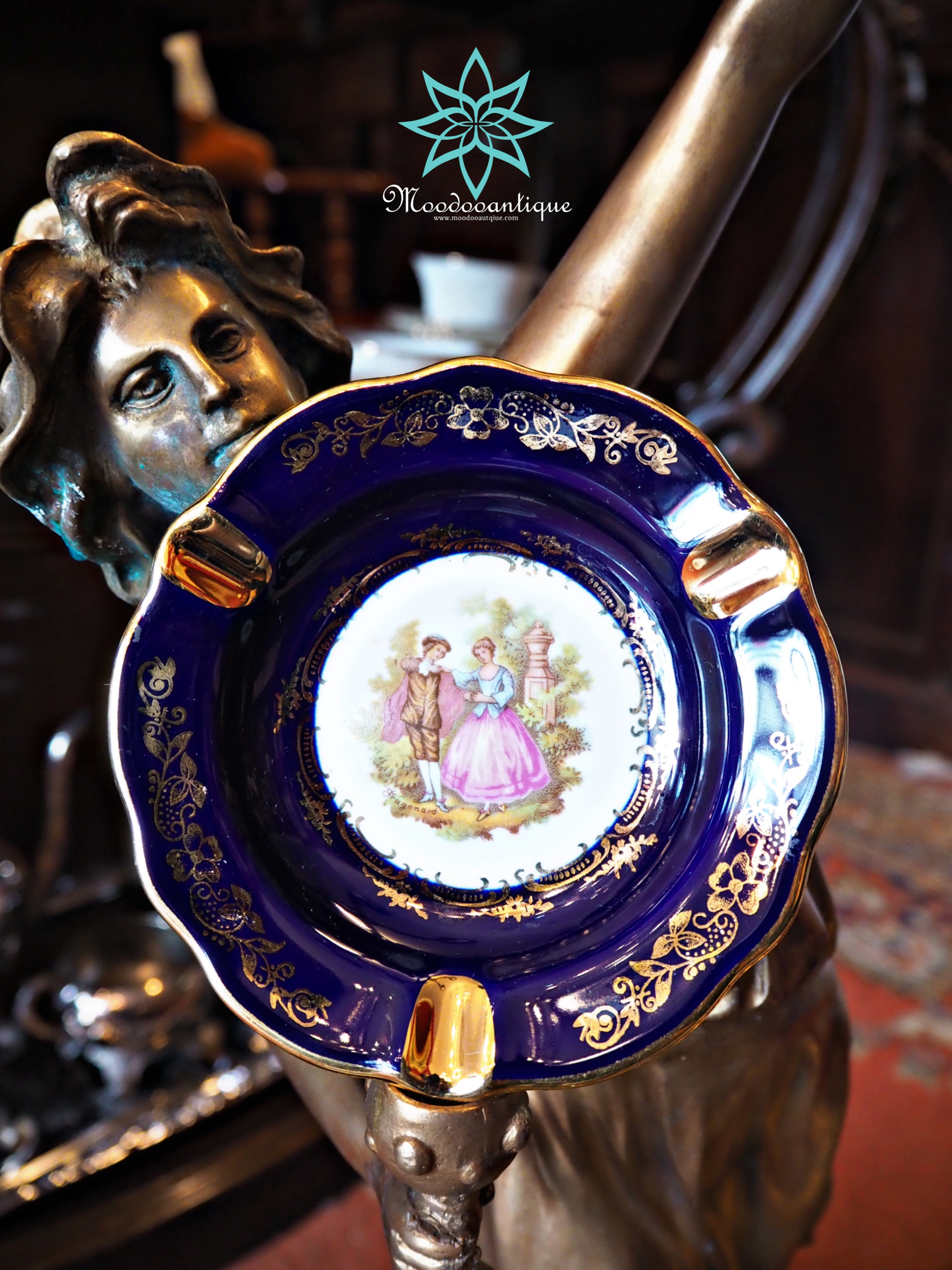 Limoges Ashtray Cobalt Blue W/ Gold 22 kt Trim