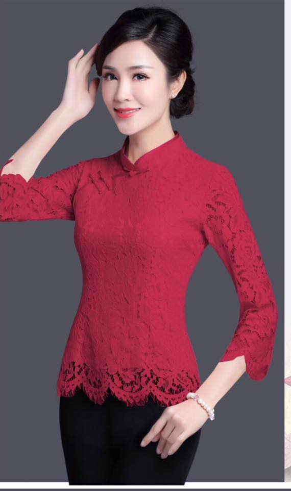 เสื้อจีนผู้หญิงสีแดงลูกไม้ รหัส MA128