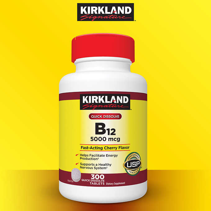 Kirkland Quick Dissolve B-12 ขนาด 5000mcg จำนวน 300 เม็ด หมดอายุ 01/2028