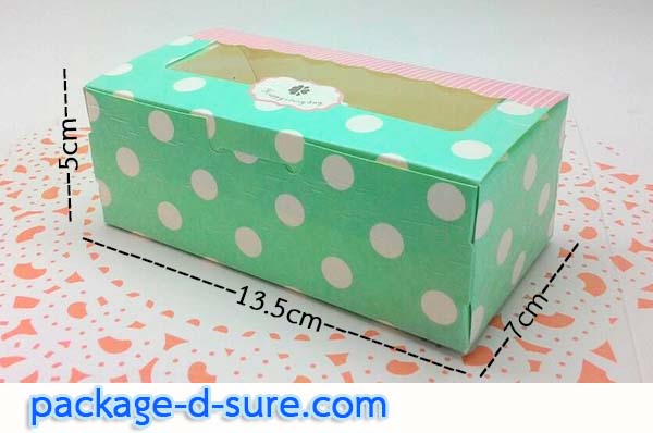 กล่องสี่เหลี่ยมผืนผ้า เปิดบนฉลุ 5x13.5x7 สีเขียว จุดขาว