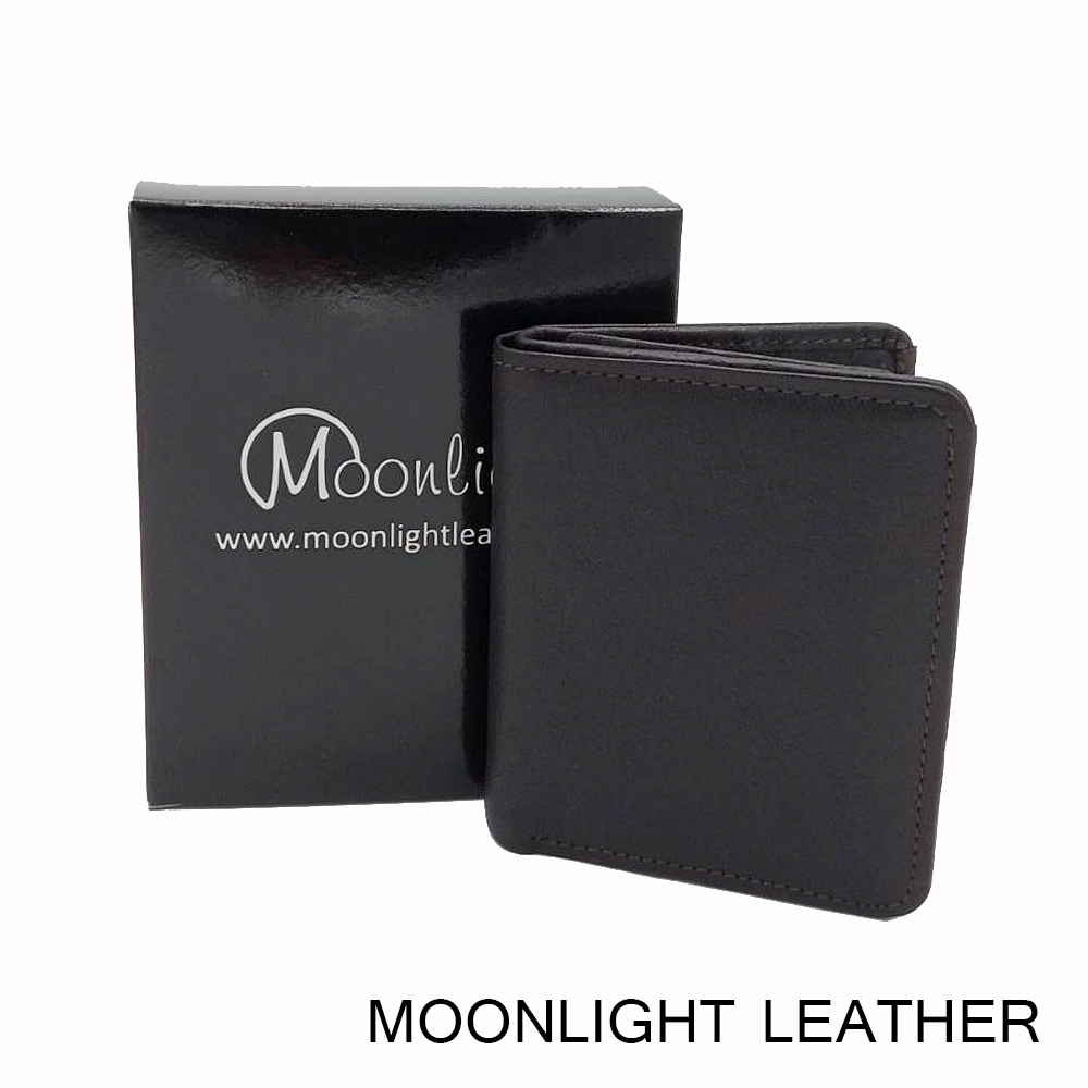กระเป๋าสตางค์หนังวัวแท้ ทรงตั้งขนาดเล็กกระทัดรัด แบรนด์ Moonlight รุ่น Eric สีน้ำตาลเข้ม สวย ทน เบาบาง พร้อมกล่องเป็นของขวัญได้
