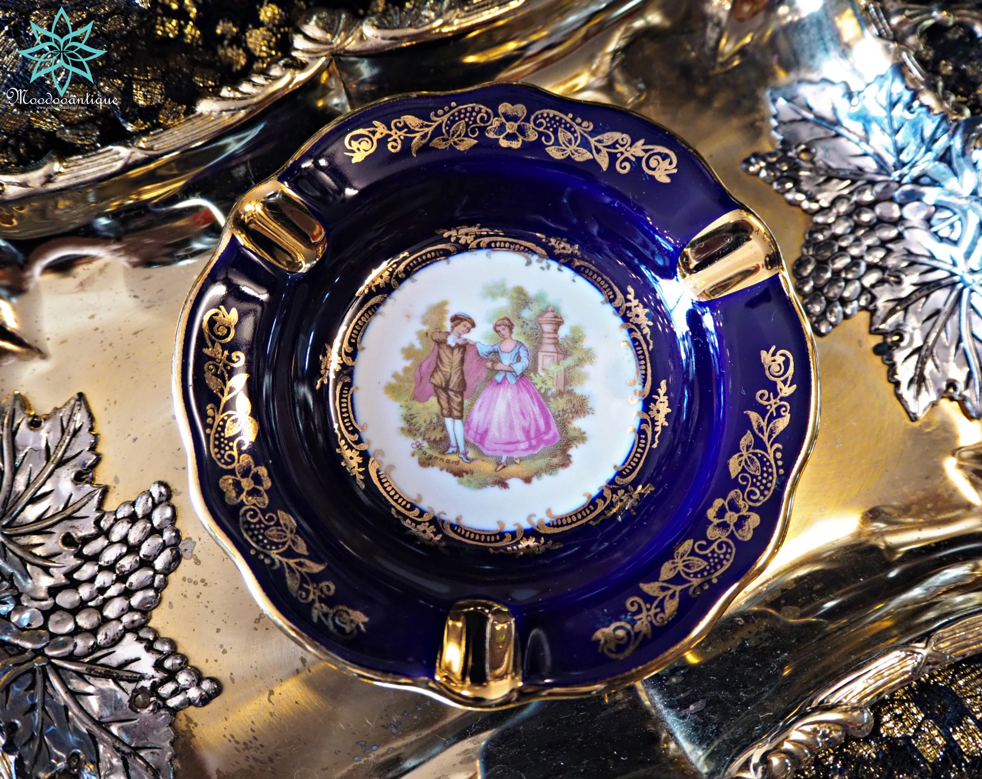 Limoges Ashtray Cobalt Blue W/ Gold 22 kt Trim