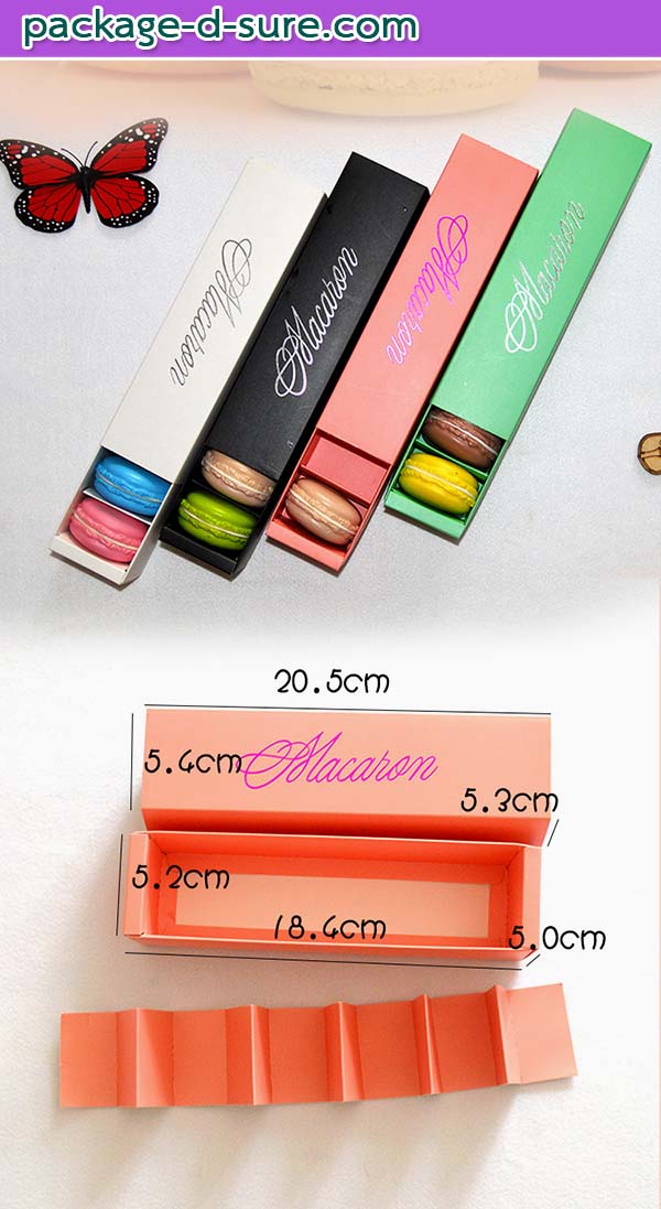 โปรโมชั่น//กล่องมาการอง 6 ชิ้น 5.4x20.5x5.3 สีโอรส ลายเซ็นต์ macaron