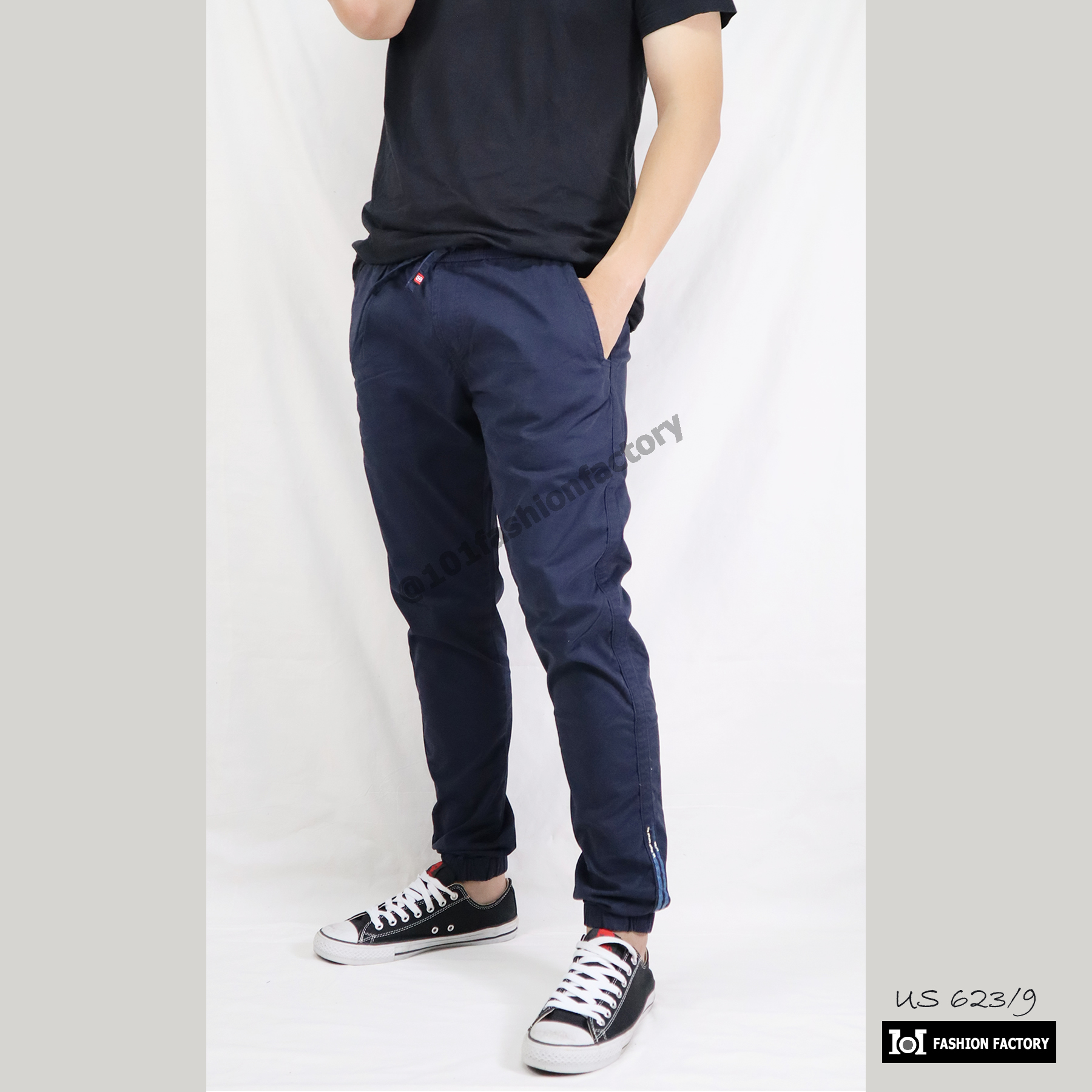กางเกงจ็อกเกอร์ US623/9 กางเกงJogger Pants คอตตอนยืด สีกรม|US101