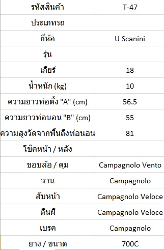 หมอบโครโมลี่ U.Scanini เฟรมท่อColumbus SL ไซส์ L