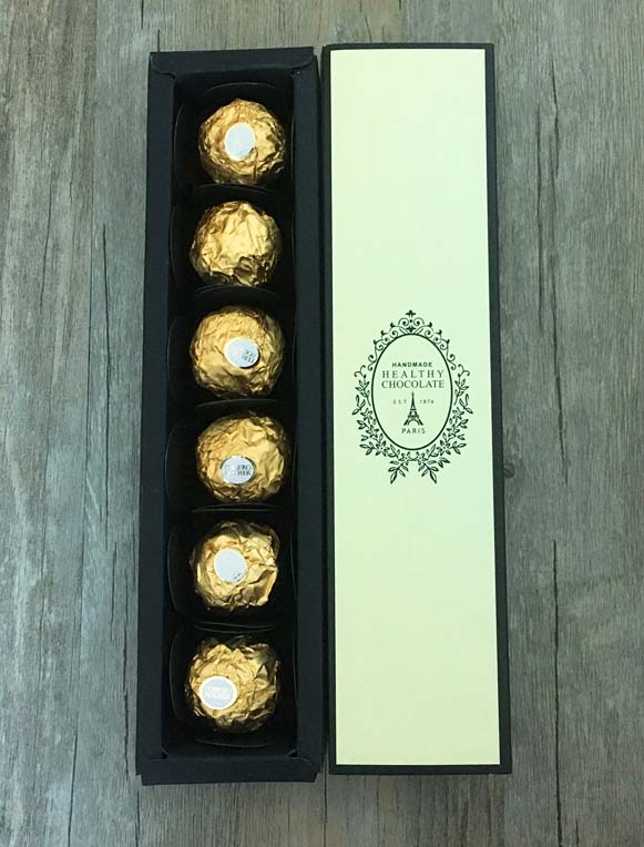 กล่องช็อคโกแลต 6 ช่อง 6x24x3.5 ลายหอไอเฟล ทรงยาว กรมท่า เหลืองอ่อน