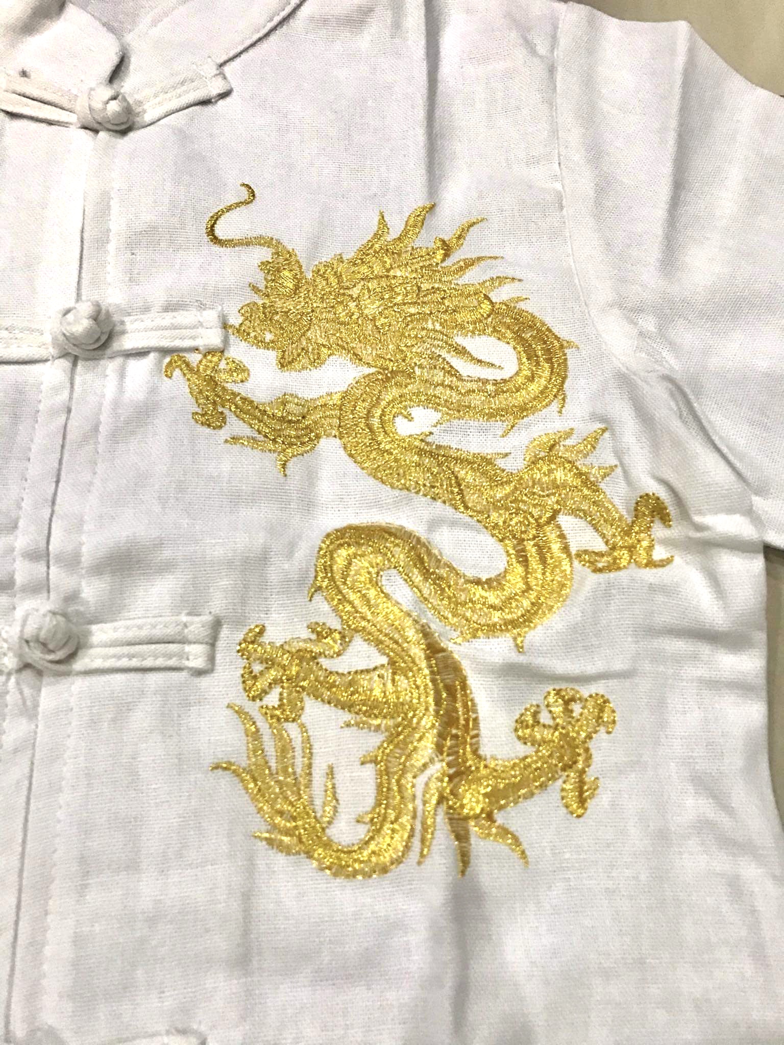 ชุดจีนเด็กชาย สีขาว ผ้าลินิน ลายปักมังกร รหัส ZM 49 สินค้าพร้อมส่ง