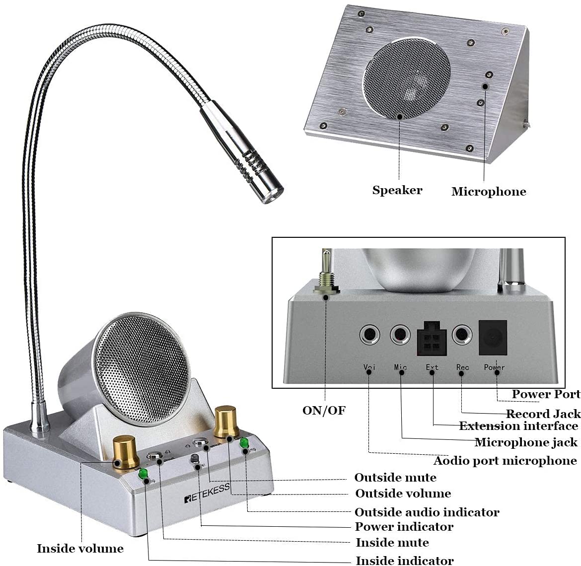 TW 105 Window Intercom with Outdoor Desk and Speaker 5W แบบ Dual เคาน์เตอร์อินเตอร์คอม Intercom Dual-Way Counter ระบบอินเตอร์โฟนสำหรับ Bank สำนักงาน