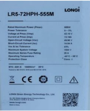 แผงโซล่าเซล Solar paney Longi Solar 555W HI-mo 5- LR5 รับประกันผลิตภัณฑ์ 12 ปี