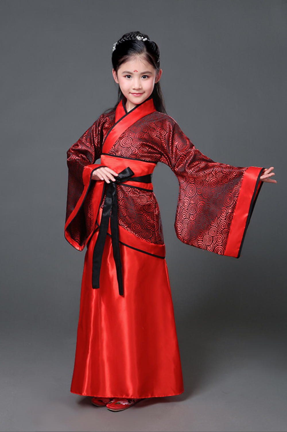 ชุดจีนราชวงศ์ถัง สีแดงลายดำ รหัส SF 39