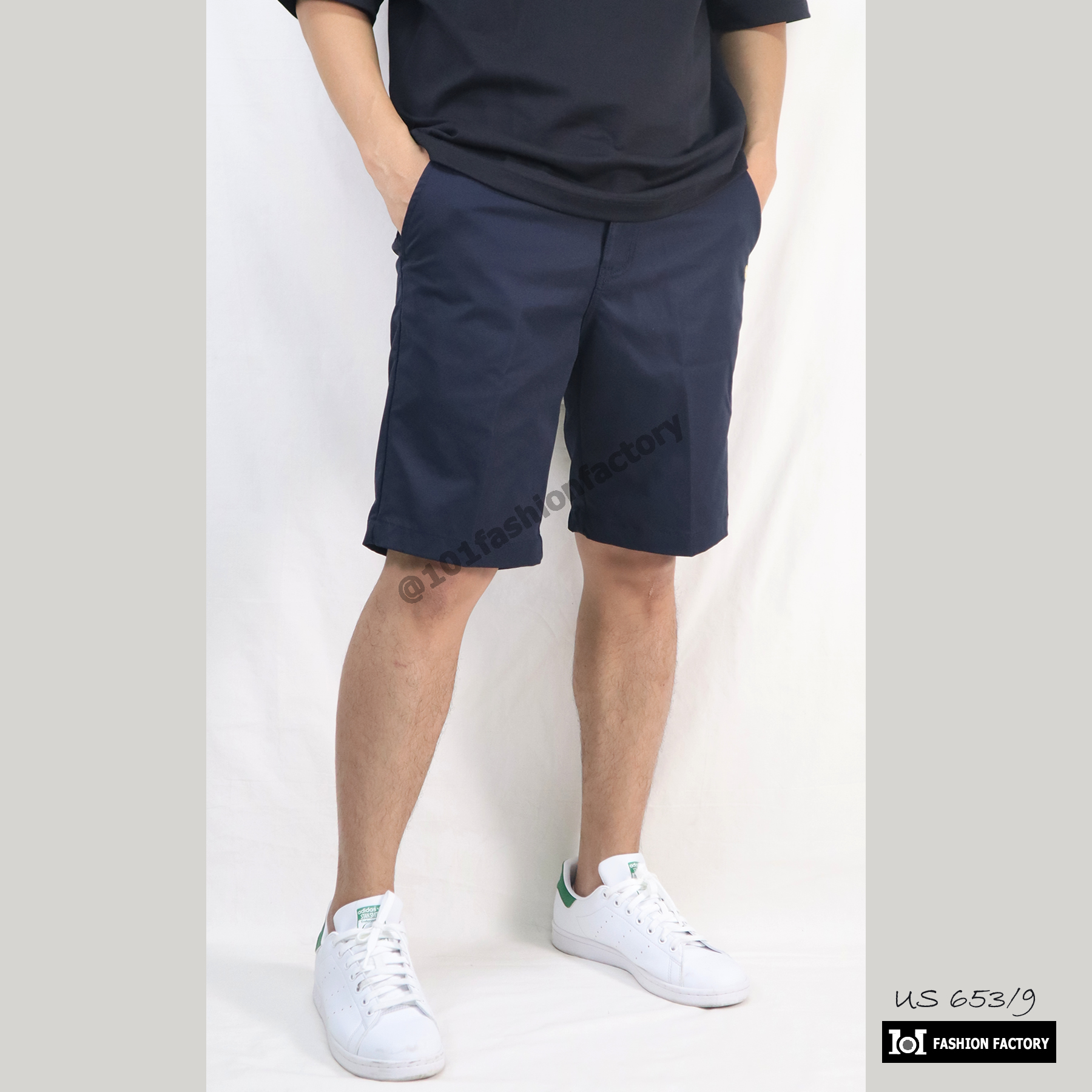 กางเกงขาสั้น No.653/9 สไตล์เรียบง่าย รู้สึกสบายเมื่อส่วมใส่ สีกรม | US101