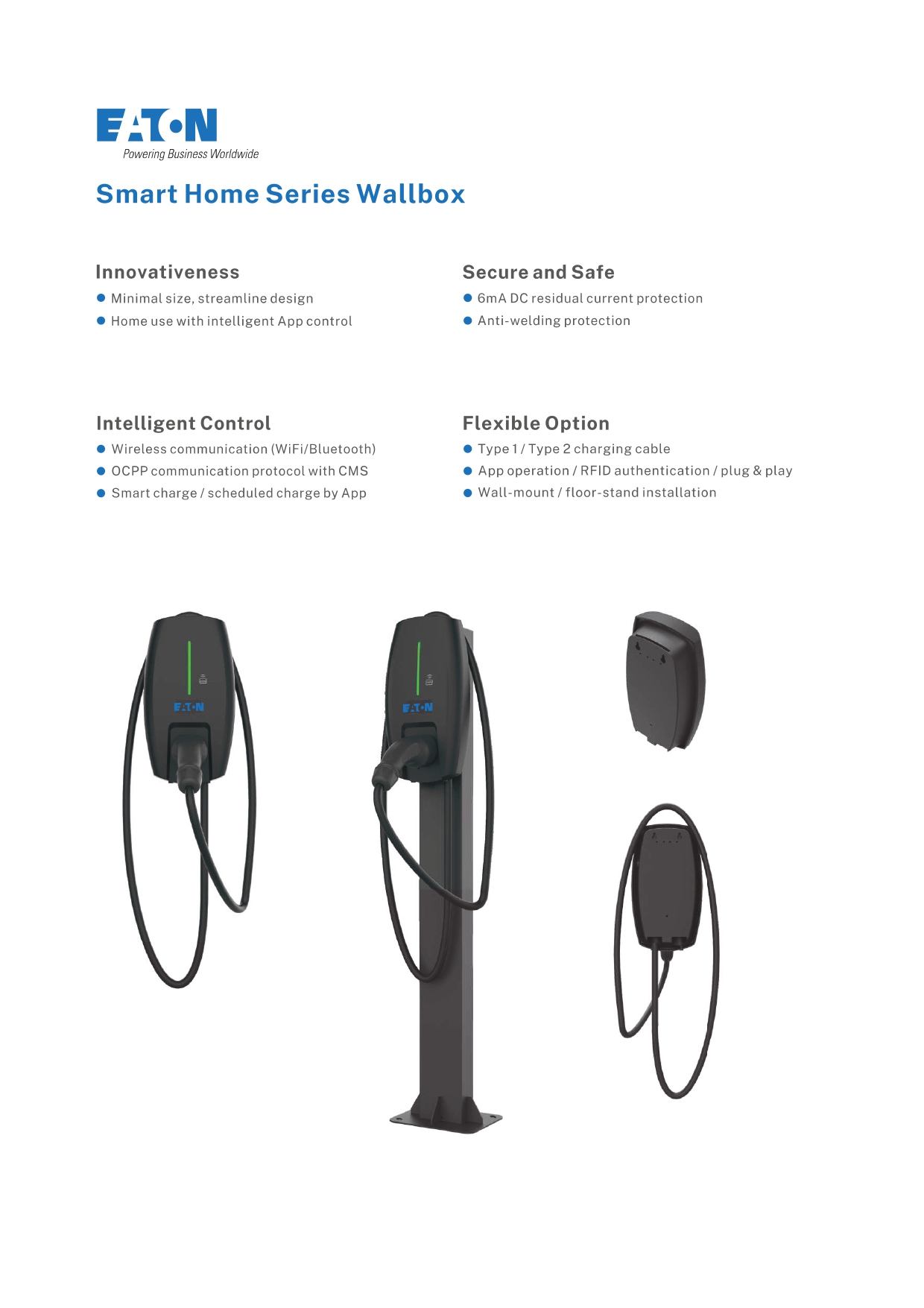 เครื่องชาร์จรถยนต์ไฟฟ้า 1เฟส รุ่น Smart Home 7kW(Wifi + Ethernet) Free mobile app