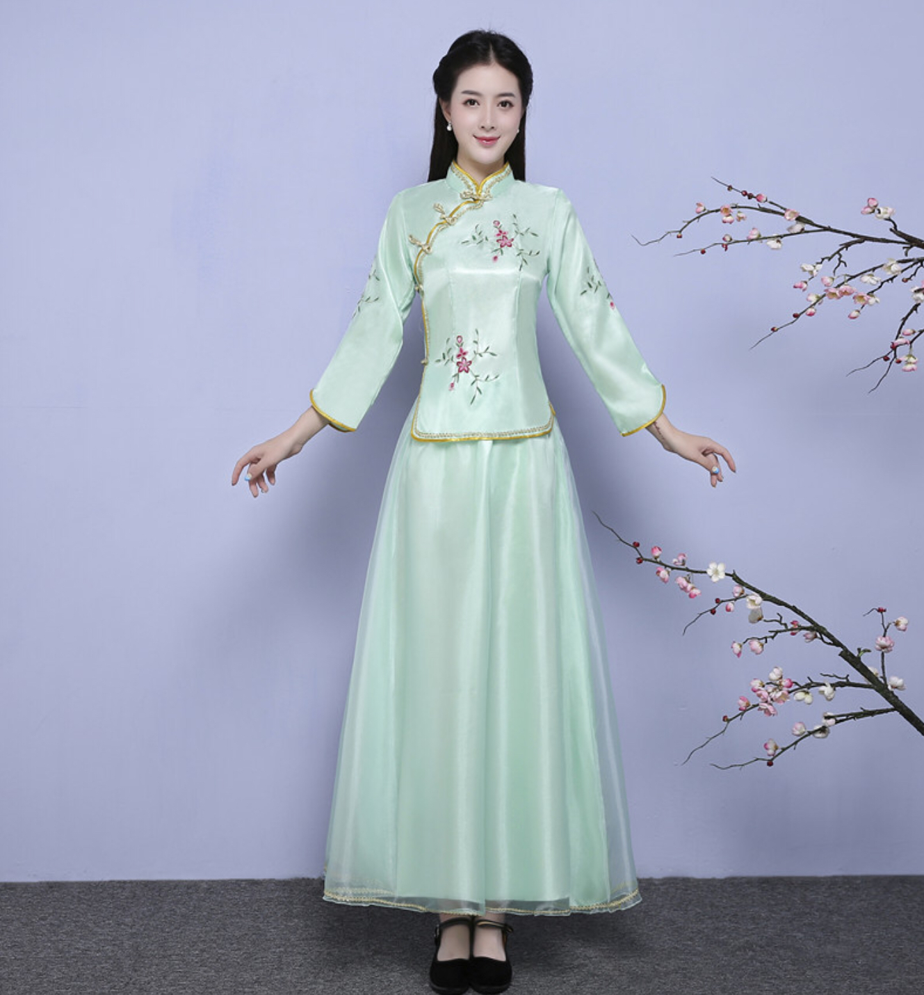 ชุดเสื้อ+กระโปรง สีเขียว รหัส RR65 สินค้าพร้อมส่ง