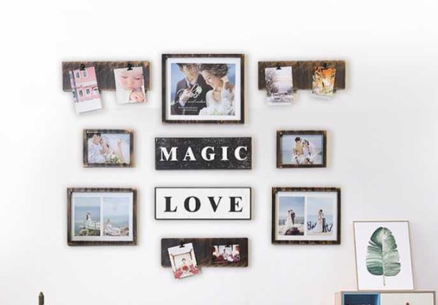 ชุดกรอบรูปติดผนัง Magic Love กรอบรูป 5 ชิ้น + ป้ายหนีบรูป + ป้ายตกแต่ง พร้อมวัสดุติดตั้ง