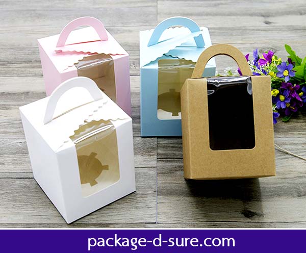 โปรโมชั่น//กล่องหูหิ้วคัพเค้ก 1 ชิ้น เจาะหน้าต่างทรงสูง 9.2x9.2x11 สีขาว