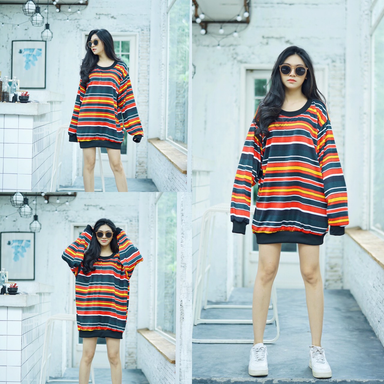 Dress Sweater Striped pattern !!! เดรสแขนยาวกันหนาว ผ้าลายทาง