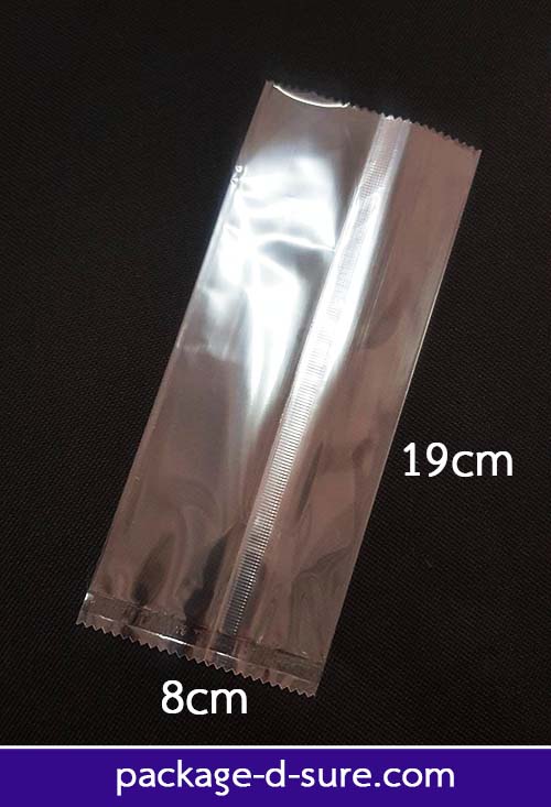 ถุงซีลกลาง(แบบบาง) ขอบหยัก 8x19 เนื้อใส แพ็ค 100 ใบ