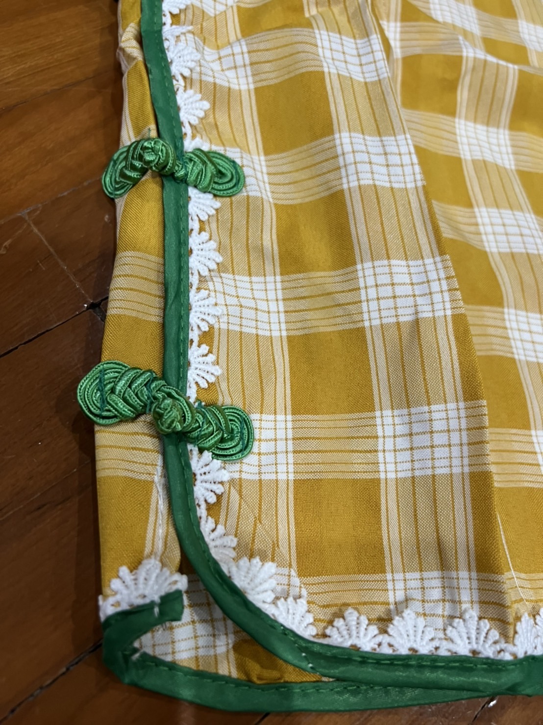 ผ้า cotton ลายตารางสีเหลืองเขียว ใส่สบาย ไม่ร้อน