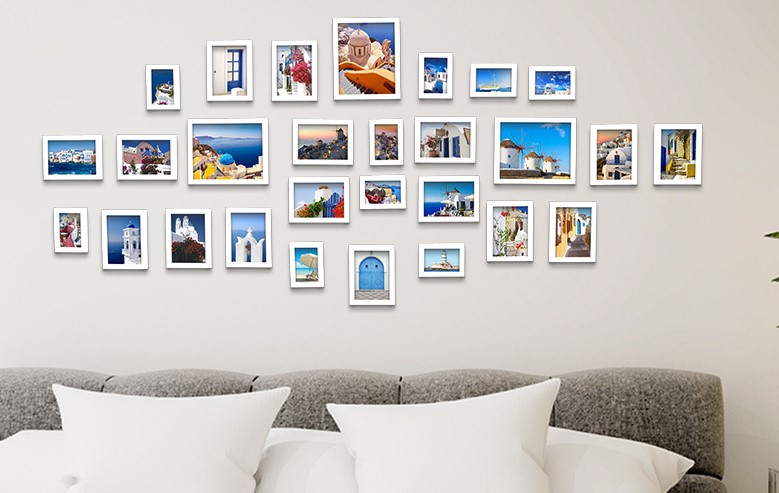 ชุดกรอบรูปติดผนัง White28 กรอบรูปสีขาว 28 ชิ้น พร้อมรูปภาพตามแบบและวัสดุติดตั้ง