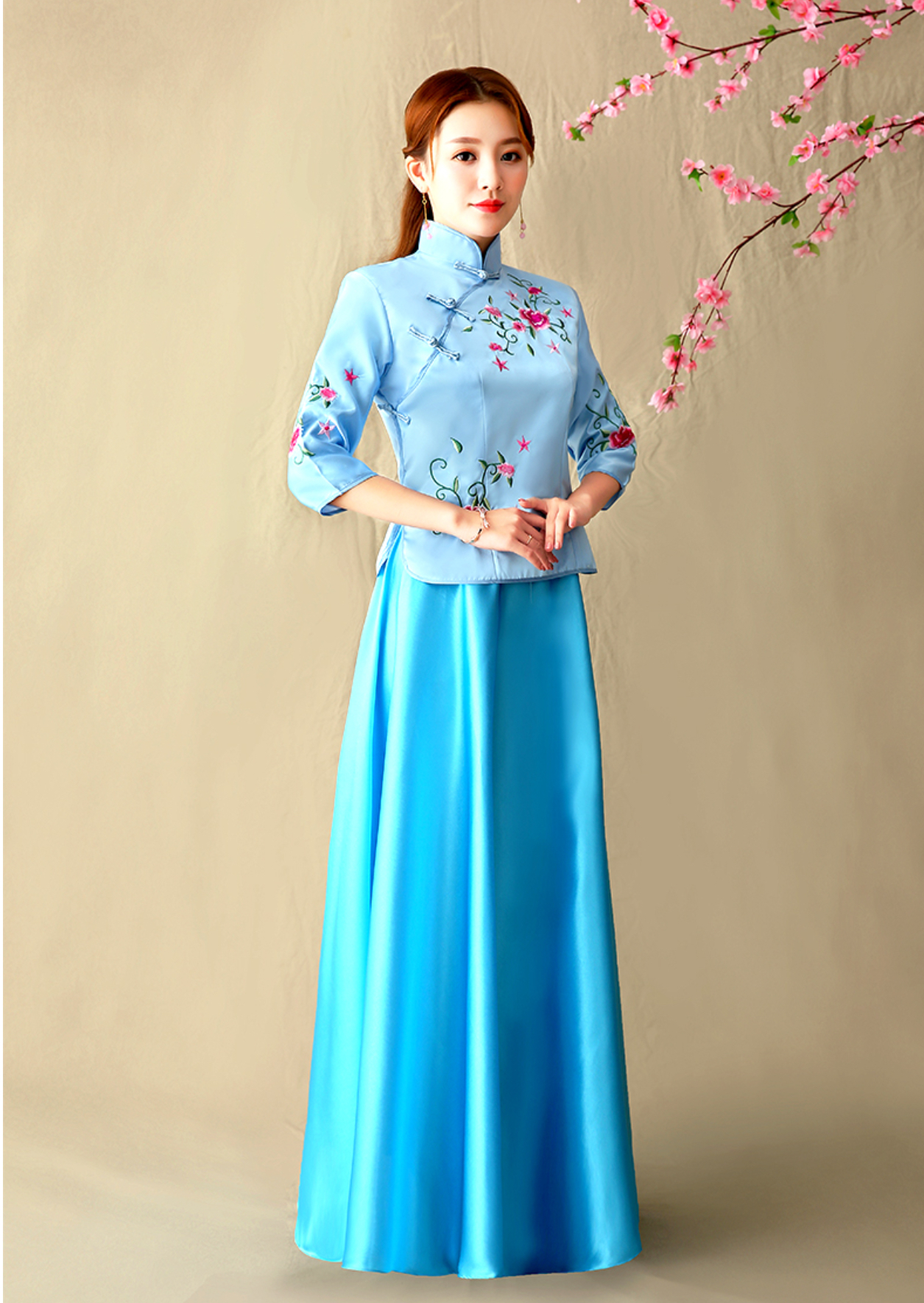 ชุด เสื้อ+กระโปรง สีฟ้า รหัส GH66. สินค้าพร้อมส่ง