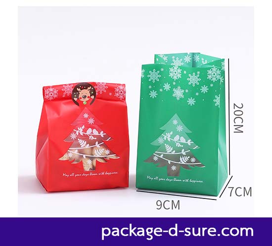 โปรโมชั่น//ถุงซีลกลางขยายข้าง สีแดง ลายต้นคริสต์มาส 9x20+7 แพ็ค 50 ใบ