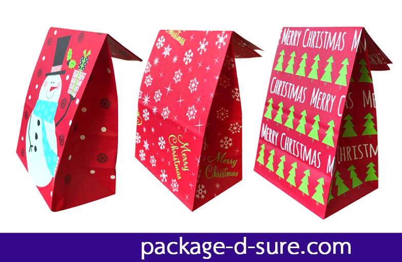 โปรโมชั่น//ถุงกระดาษสีแดงแบบฐานตั้ง 13x24+8 ลาย snowman แพค 5 ใบ