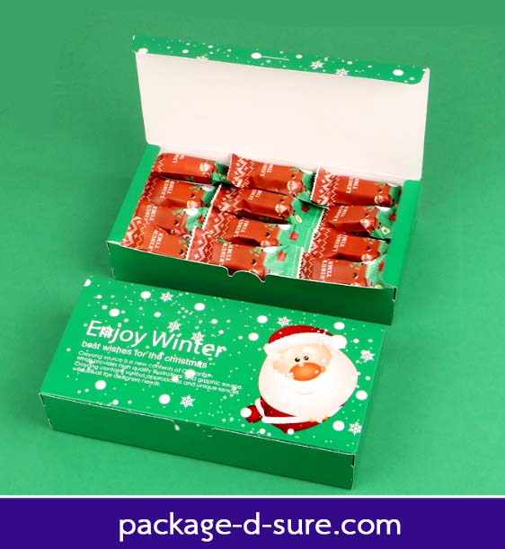 โปรโมชั่น//กล่องสี่เหลี่ยมผืนผ้า เปิดบน 24x12x4.7 สีเขียว ลายซานต้า