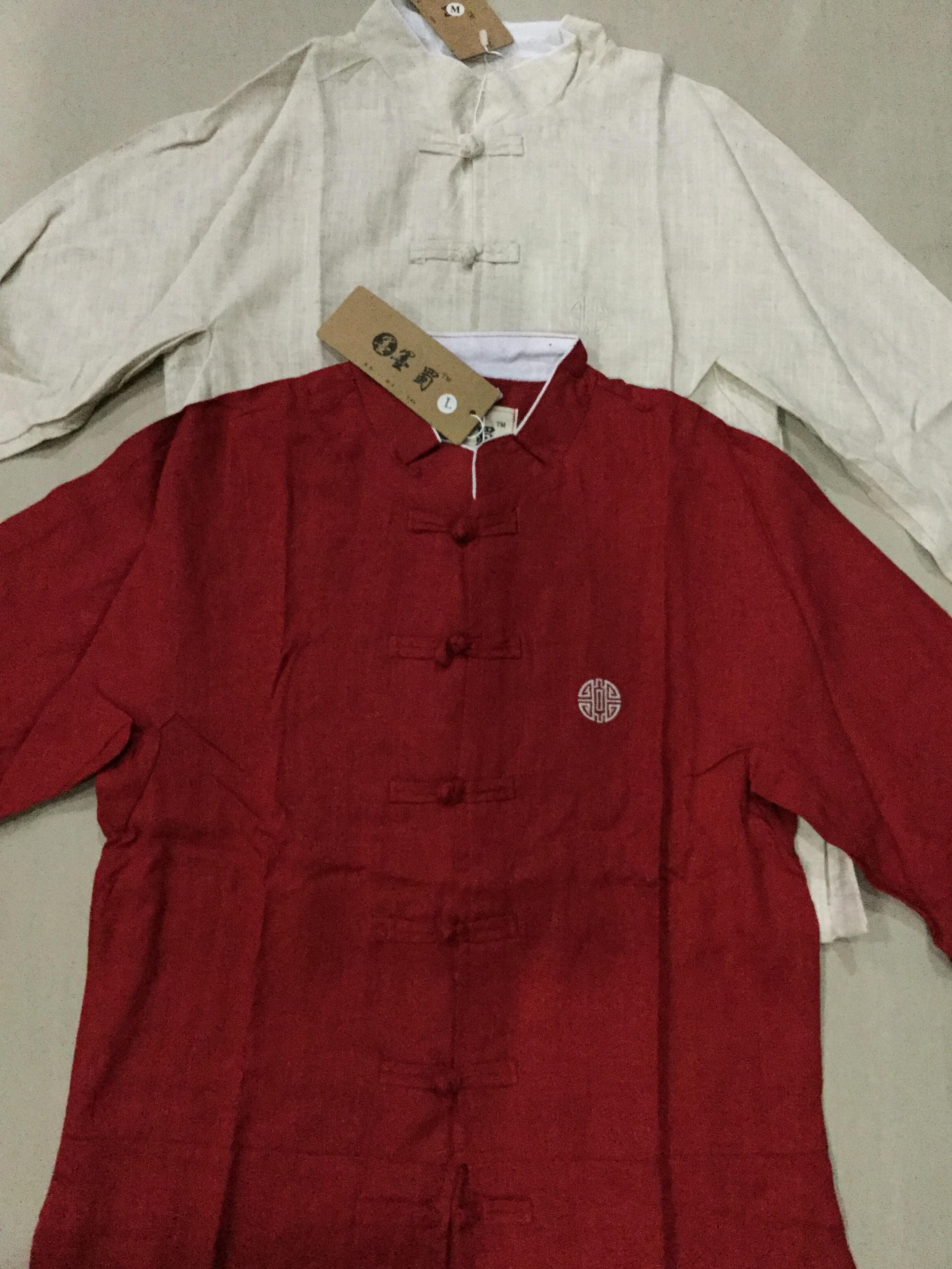 เสื้อจีนชาย ผ้าฝ้ายสีแดง ลายปัก C104 สินค้าพร้อมส่ง