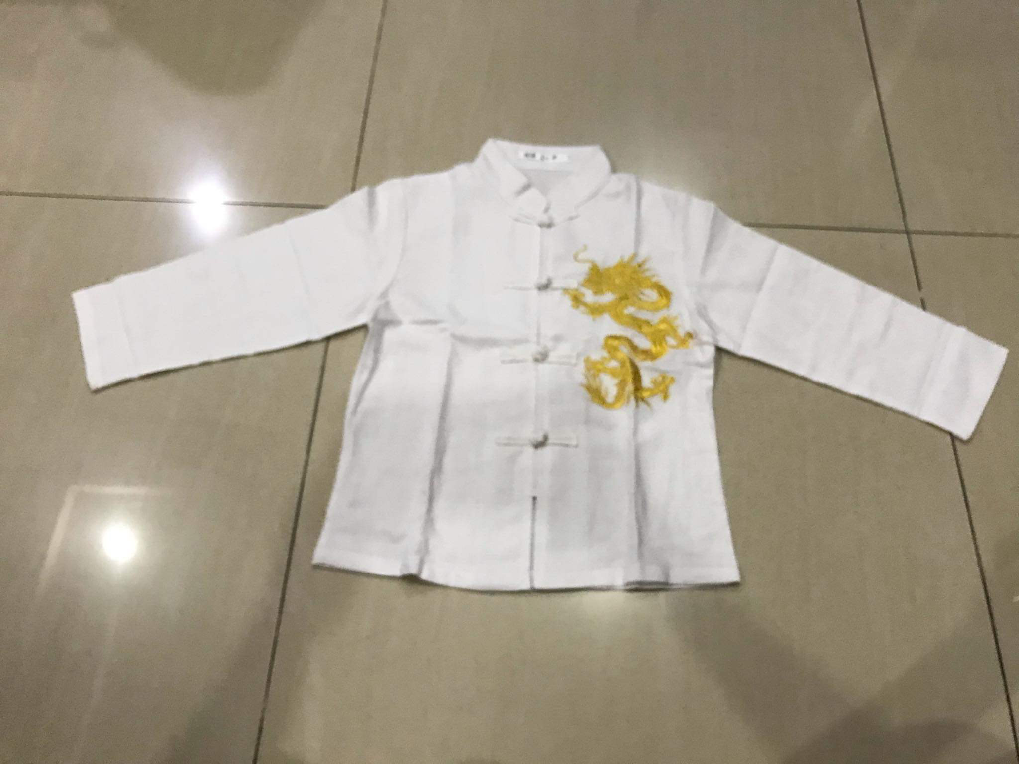 ชุดจีนเด็กชาย สีขาว ผ้าลินิน ลายปักมังกร รหัส ZM 49 สินค้าพร้อมส่ง