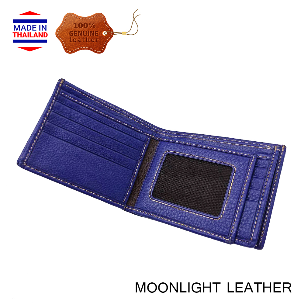 กระเป๋าสตางค์หนังแท้ สีน้ำเงิน เฮงๆ รับโชค ขอบกว้างใส่ตังค์ได้เป็นปึก ก้นไม่มีรู เงินทองไม่รั่วไหล มีกล่องเป็นของขวัญได้